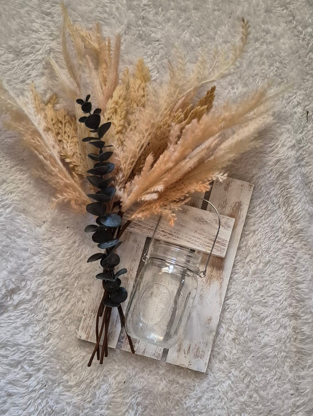 Neutral Pampas Grass & Eucalyptus Wall Vase - Home Accents